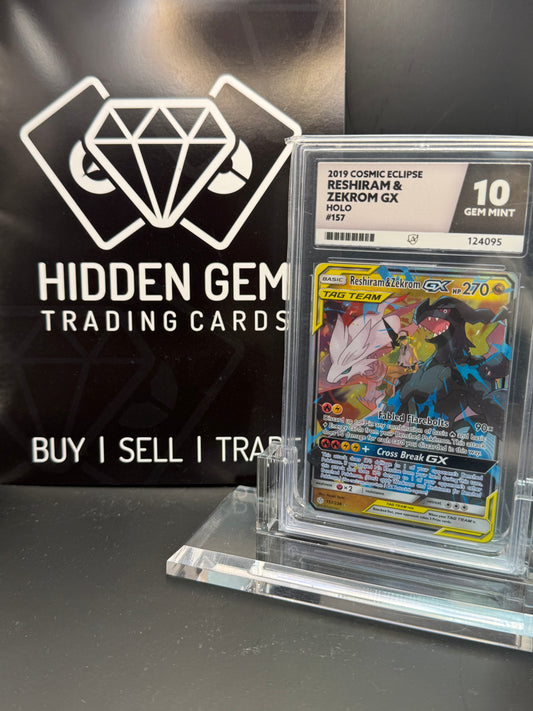 Pokemon: Reshiram & Zekrom GX | Tag Team | Cosmic Eclipse | 157/236 | ACE 10 | Perfect 10 Grades